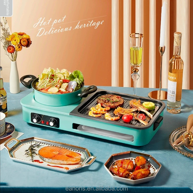 Multifunctional 2 in 1 Home Smokeless Hot Pot Electric Non-stick Grill Pan Hotpot Kebab Barbecue BBQ Grill for kitchen cooking