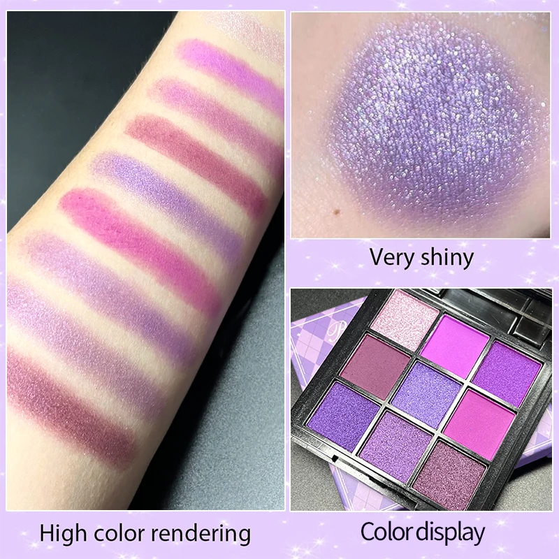 Wholesale Cosmetics Smoke purple lace 9 colors eyeshadow palette cosmetics waterproof eyeshadow tray makeup