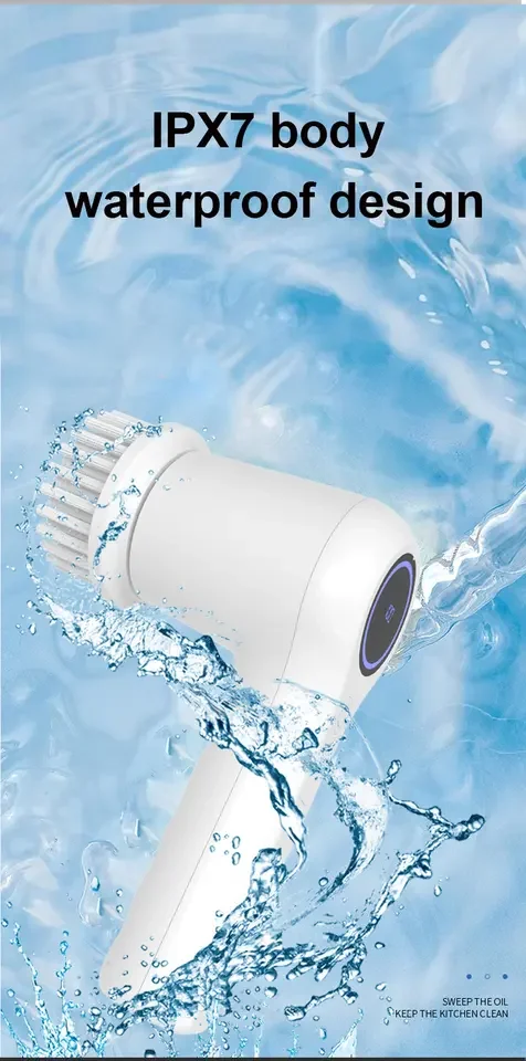 Short hand IPX7 level waterproof cordless electric brush with battery display screen wireless electric spin scrubber