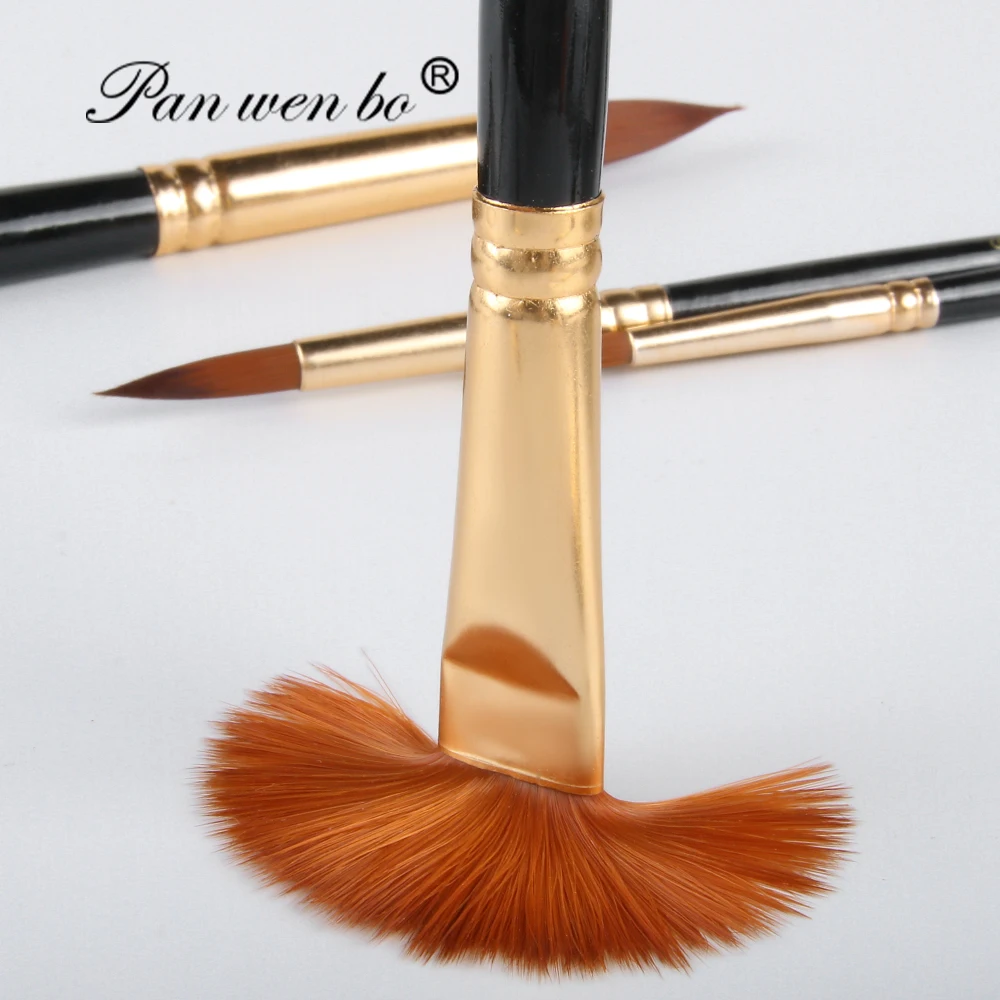 Panwenbo 5pcs Wood Handle Nylon Oblique Peak Hair Oil Watercolor Brush Painting Brush Wholesale Paint Brush Set