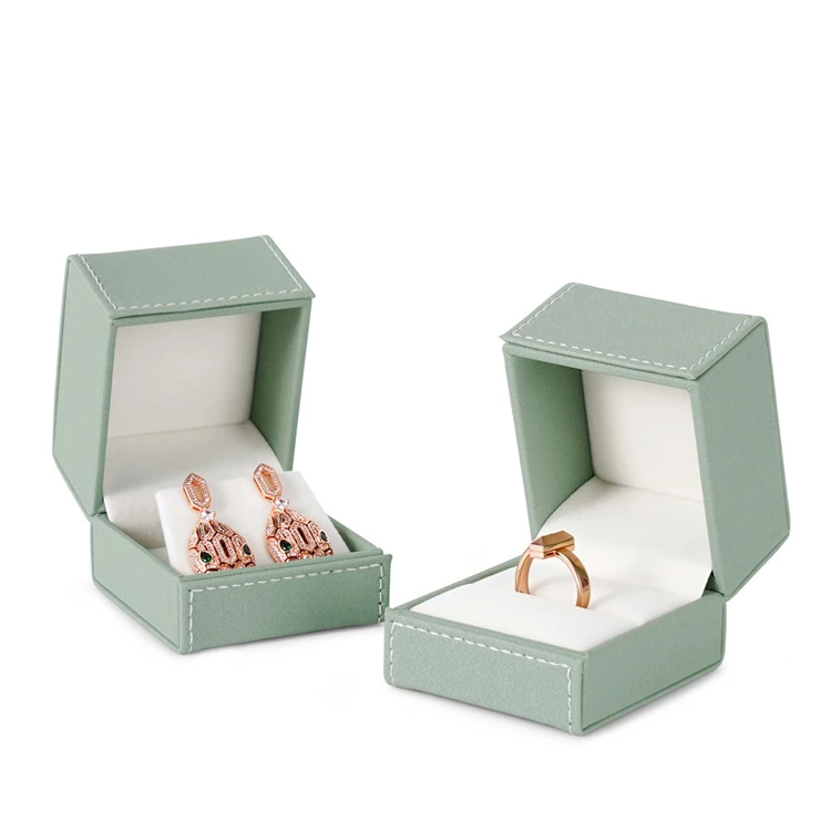 High Quality Leather Jewelry Box Ring Earrings Necklace Bracelet Box Green Gift Packaging Case