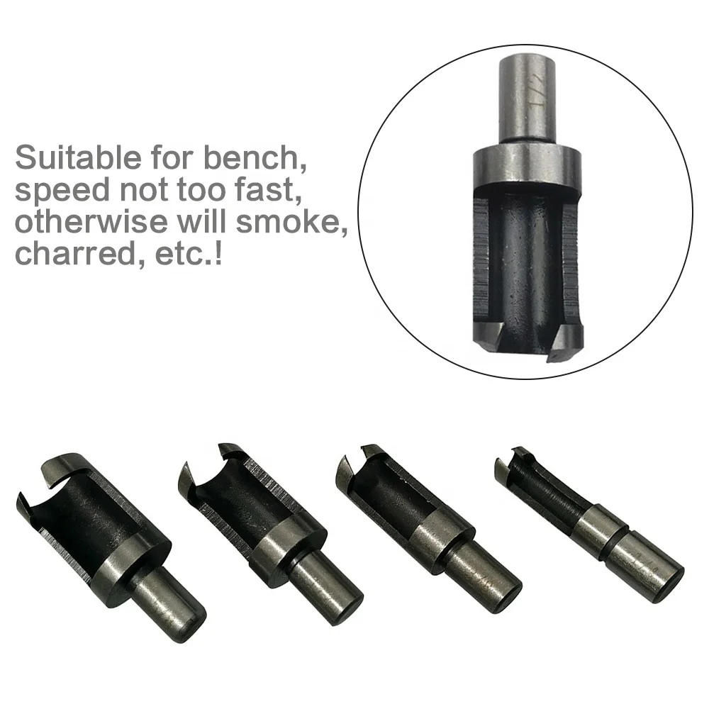 Carbon steel barrel type cork drill four piece set of drill bit take round wood tenon cork cutter hole opener woodworking drill