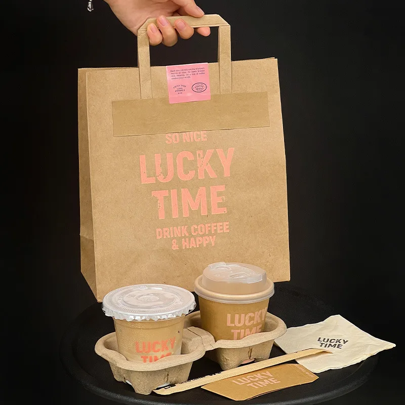 Paper Bag With Custom Logo Eco Friendly Brown Fast Food Take Away Kraft Paper Bag, Food Packaging Kraft Brown Paper Bag