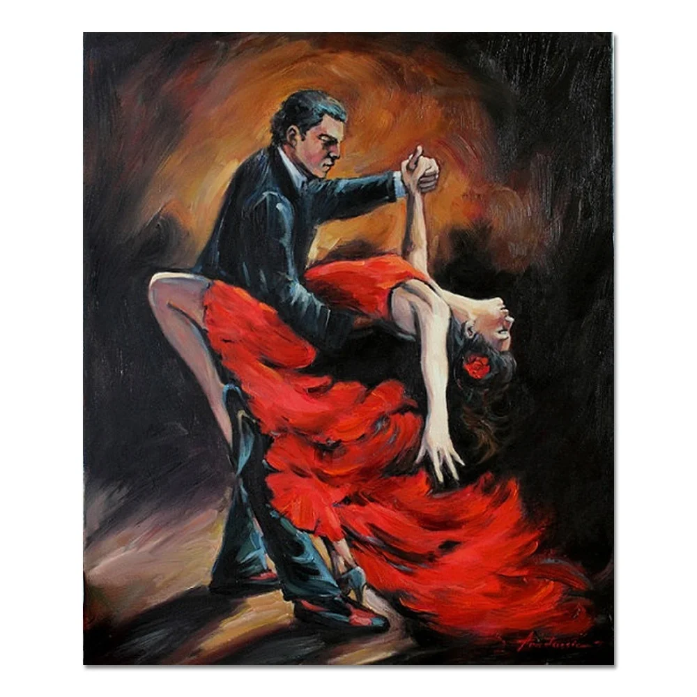 Spanish Flamenco Couple Abstract Man and Woman Dancing Figure Painting