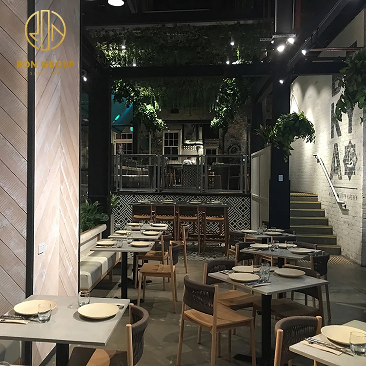 China custom coffee tea shop hospitality commercial cafe oak laminated wood square restaurant furniture table and chair set