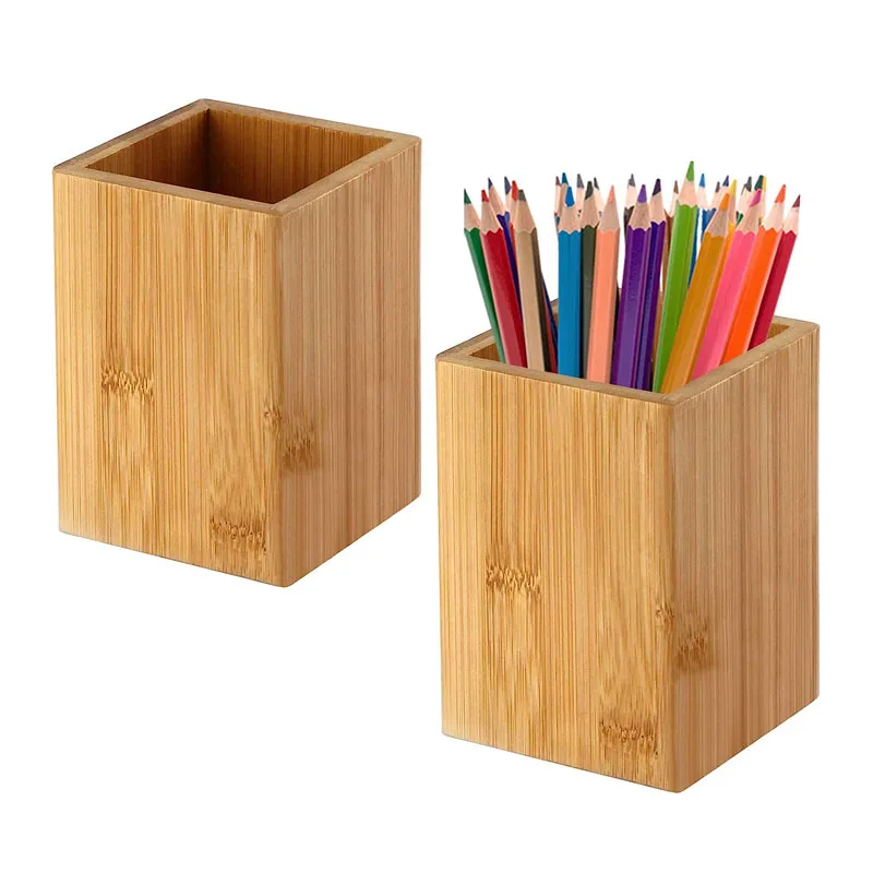 Desktop Organizer Pen Cup Holder  Bamboo Wood Desk Pencil Holder Stand Multi Purpose Use Pencil Cup Pot Desk Accessories