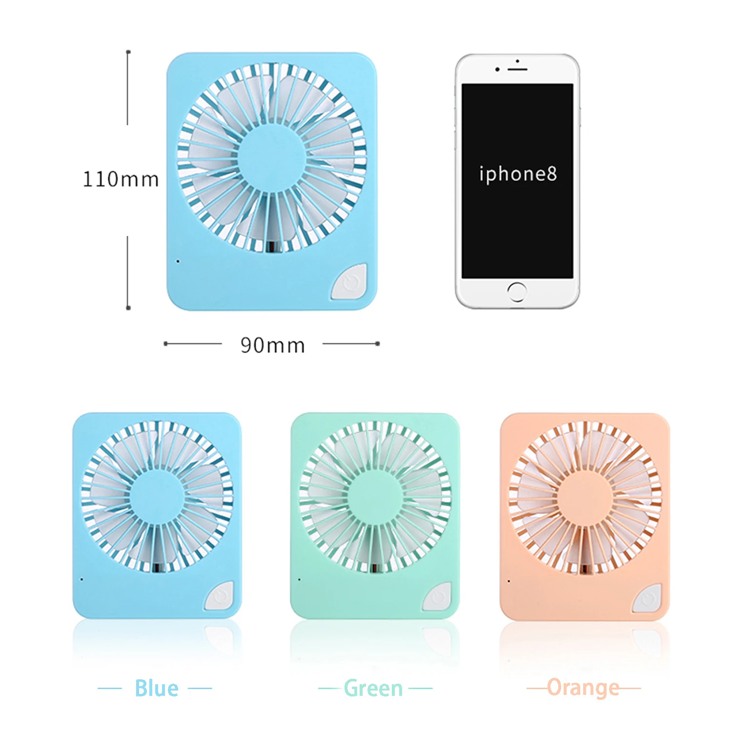 New Design Square Electric Fan High Wind Mute Macaron USB Rechargeable Mini Desktop fan