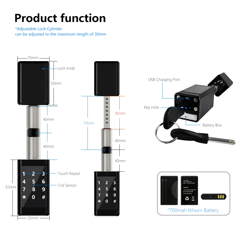 Eseye Remote Control Waterproof Smart Europe Cylinder Password Digital Electric Ttlock APP Smart Door Lock Cylinder