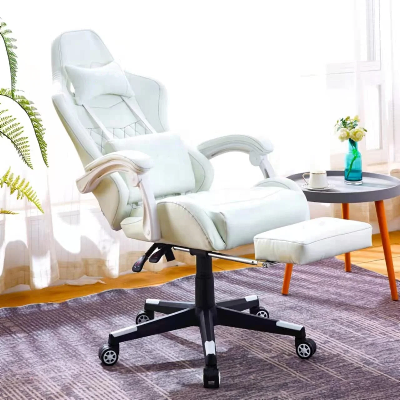 Latest design superior quality wholesale e-sports high quality Full White PVC Leather Gaming Chair Sillas Gamer with Footrest