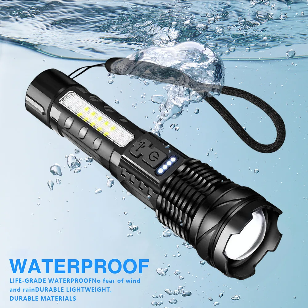 High Power Flashlight LED Zoom Focus Power Display Handheld Torch Type C Rechargeable Flash Light for Camping
