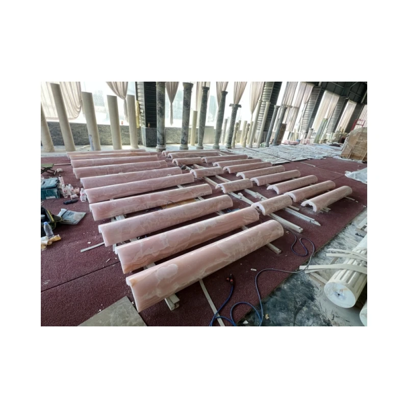 Customized Interior Design Stone Cladding Natural Stone Pink Onyx Column Pier Cap Column Base Curved Column