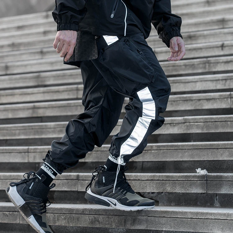 Fashion Urban Tactical Hip Hop Techwear Clothing Men Multi Pocket Reflective Long Workout Jogger Harem Cargo Pants