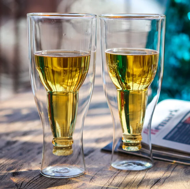 Handmade Cold Insulated Beer Drinking Glass Double Wall Borosilicate Glass Dishwasher Freezer Safe Beer Glass cup