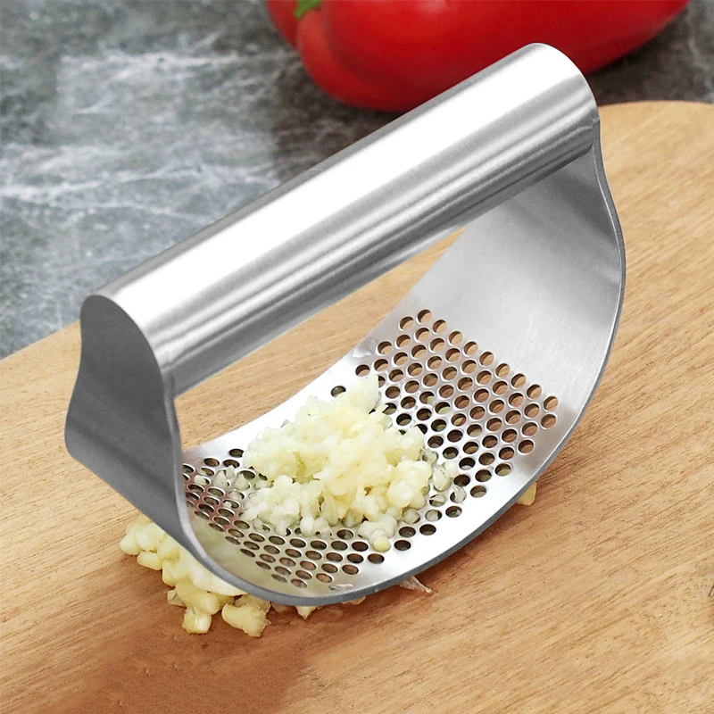 304 Stainless Steel Manual Garlic Press Curved Garlic Grinding Slicer Chopper Multi-function Cooking Gadgets Knoflookpers tools