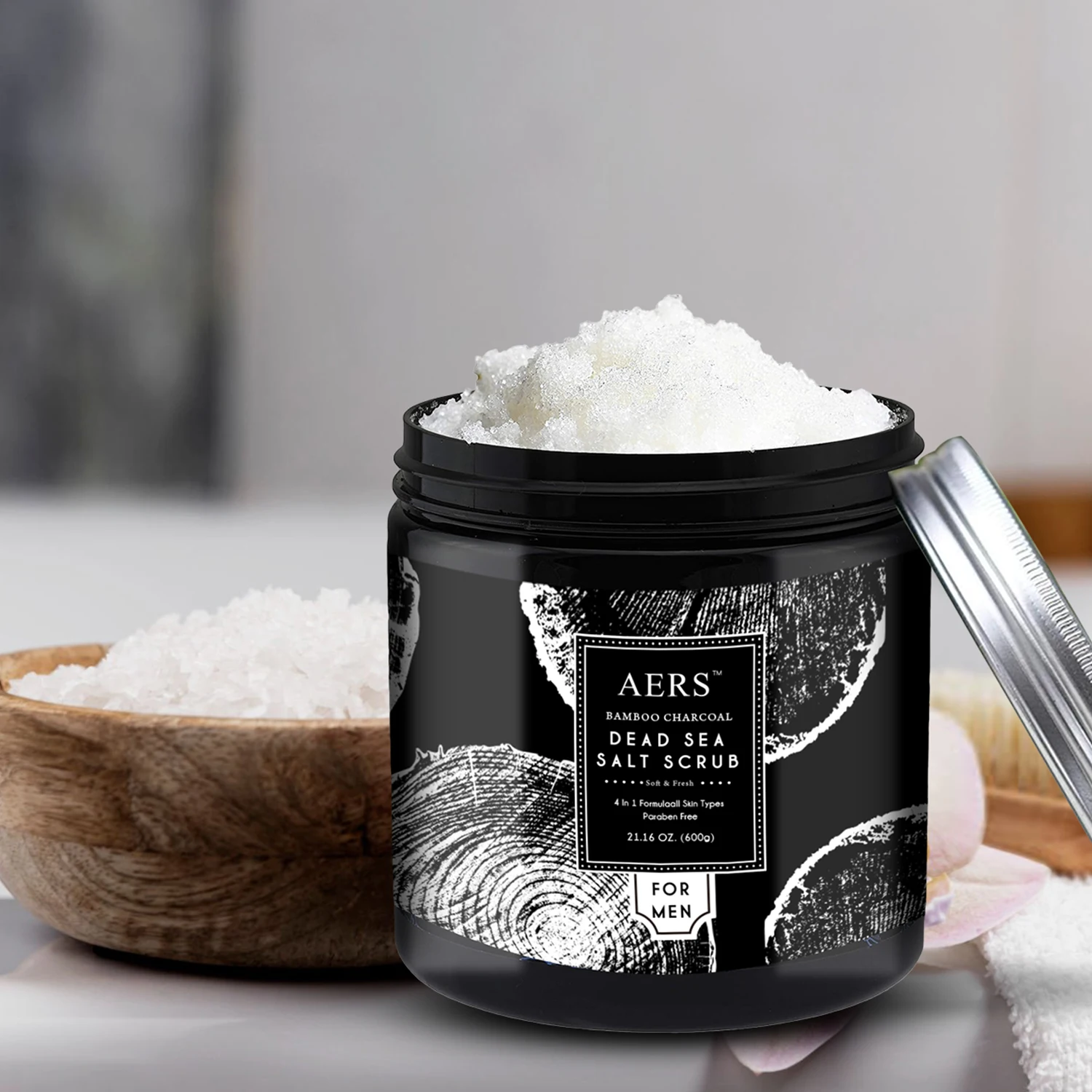 Customizable Dead Sea Salt Scrub 600g - Black Theme, Professional Design Services, MOQ 1000