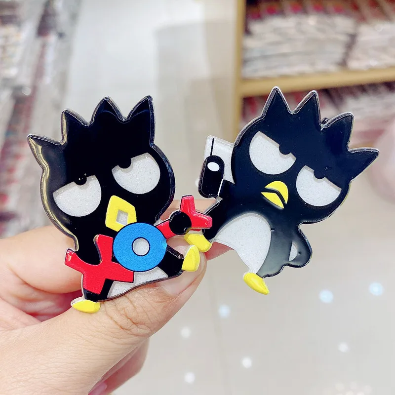 Sanrioed Wholesale Acrylic Hair Clip 10pcs each set Anime bad badtz.maru Girls Gifts hair rope Pink Hair Accessories