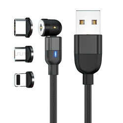 Free Shipping 1 Sample 2.4A Fast Charge 540 Degree Rotating Magnetic Accessories Mobile Phone 3 In 1 Usb Data Cable Charger