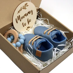 8 colors baby pu leather shoes leopard print soft toddler first walkers pacifier chain  newborn gift set