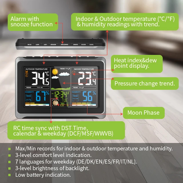 Hot Sale Digital Smart Clock Table Clocks for Desktop Wireless Color Display Weather Station