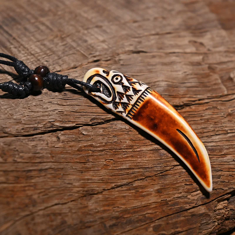 FX045 Imitation ivory necklace Primitive tribal totem pendant eagle Choker Retro Jewelry style Yak Bone necklace Amulet Gift