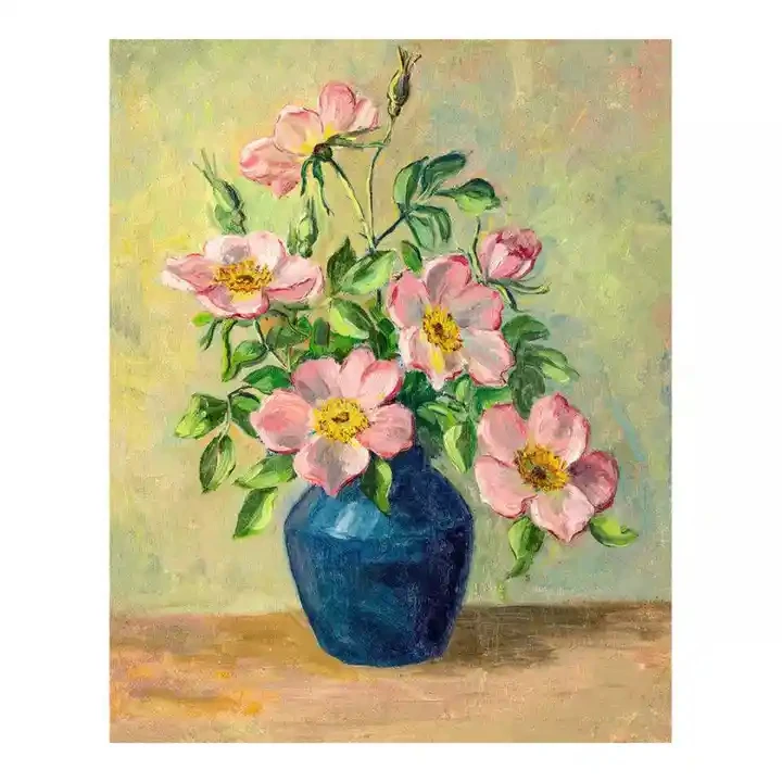 Factory Hotel Decor High Quality Custom Size Butterfly Flower Vase Wall Arts Handmade Oil Painting