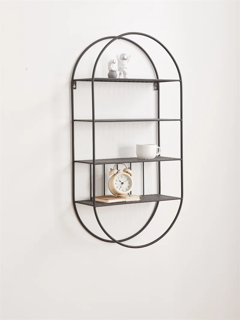 Nordic modern oval black metal wire wall floating shelf living room furniture manufacturer online store