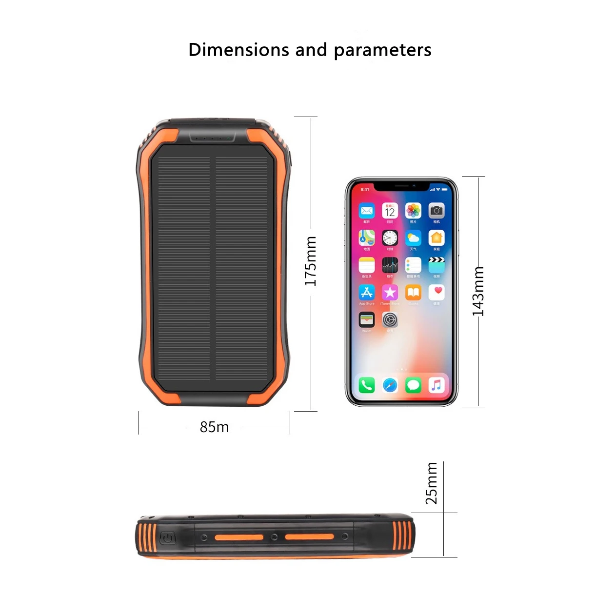 Waterproof Portable Solar Power Electronics Bank 30000mAh Dual USB Mini Battery Charger Magnetic Wireless Phone Bank With Light