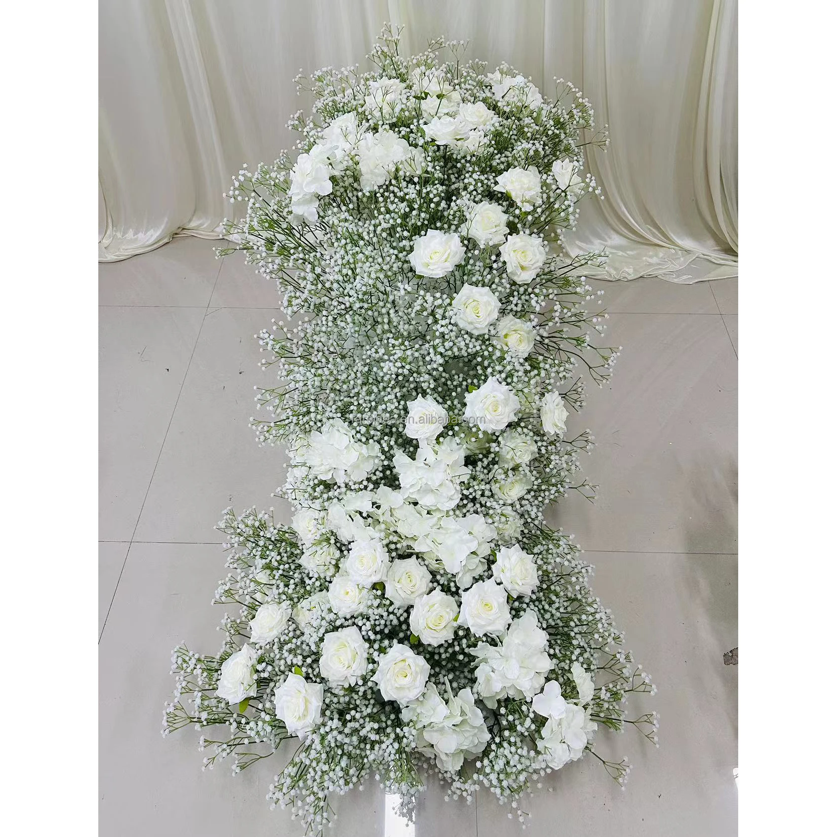 Wedding Flower Runner Decoration Babysbreath Flower Runner  White Rose Floral Panel Wedding Centerpiece