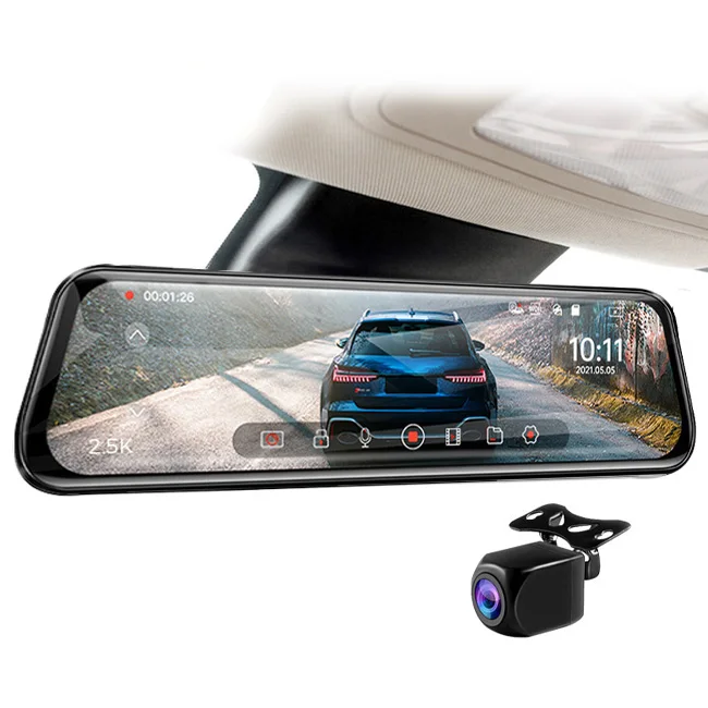 2.5K Dash Cam Rearview Mirror Camera 2560*1440P Car DVR 10 Inch G-Sensor Loop Record Night Vision Auto Video Recorder 24H Park