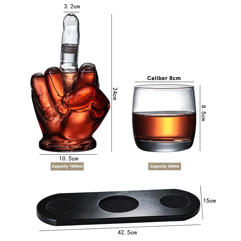 2022 gift glass whiskey bar middle finger decanter set with 2 liquor glasses for bar home hotel wine whisker decanters