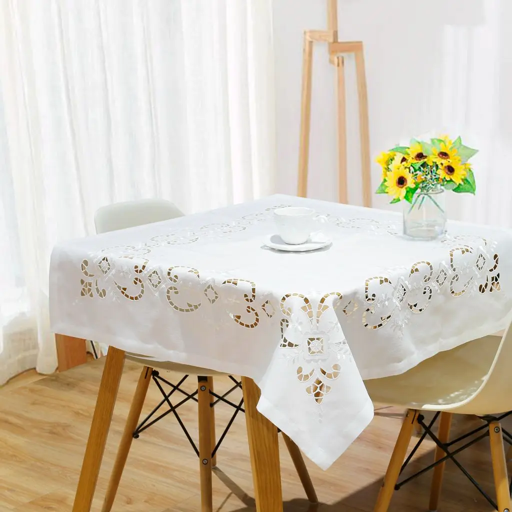 OEM/OEM Multi-size Embroidered  Table Cloths Handmade Hemstitch Table Cover Linen-look Fabric Table Cloth