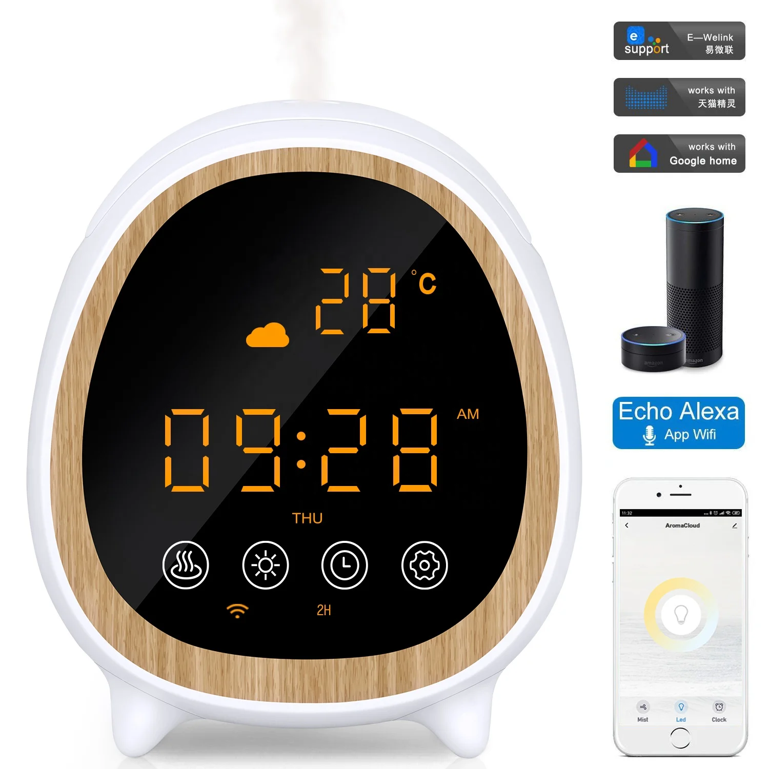 Новинка 2021 года совместимый с Alexa и Google Home Беспроводной распылитель духов Wi-Fi увлажнитель воздуха в домашнем стиле интеллектуальная