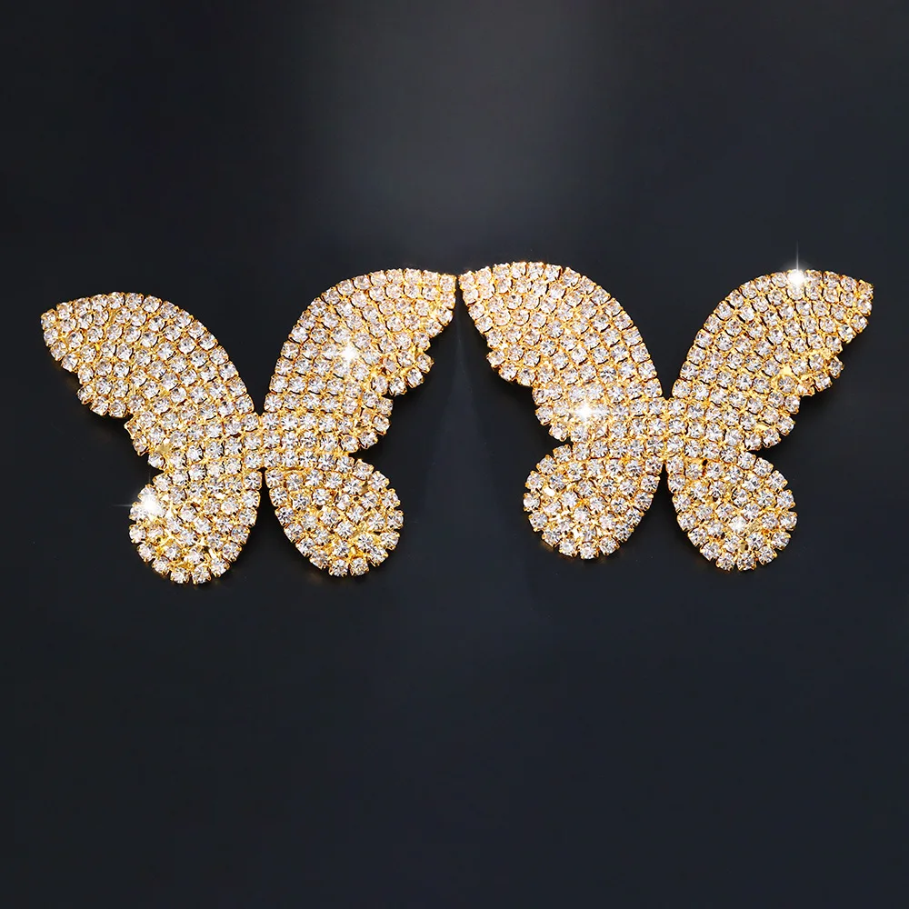 Trendy Full Rhinestone Butterfly Nipple Stickers Sexy Big Butterfly Body Chest Bra Stickers for Women Lingerie Accessories