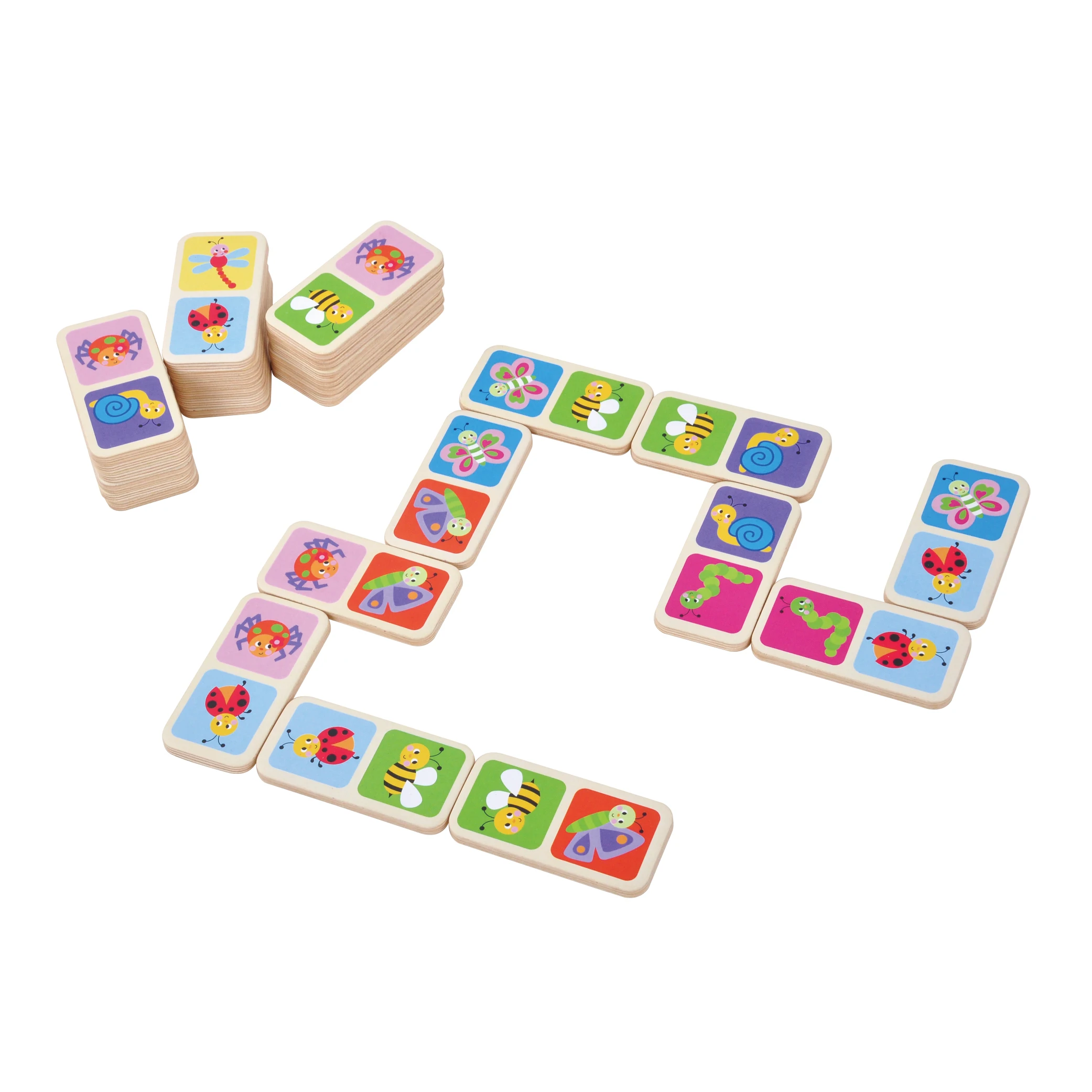 Wooden Montesorri 28 pcs Insect design Domino Game Wood Educational Toys For Kids