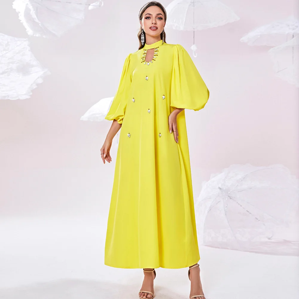 Hijab Jellaba Dress Women Embroidery  Long Sleeve Dubai Kaftan Moroccan 2022 Summer Fashion Elegant Maxi Dresses