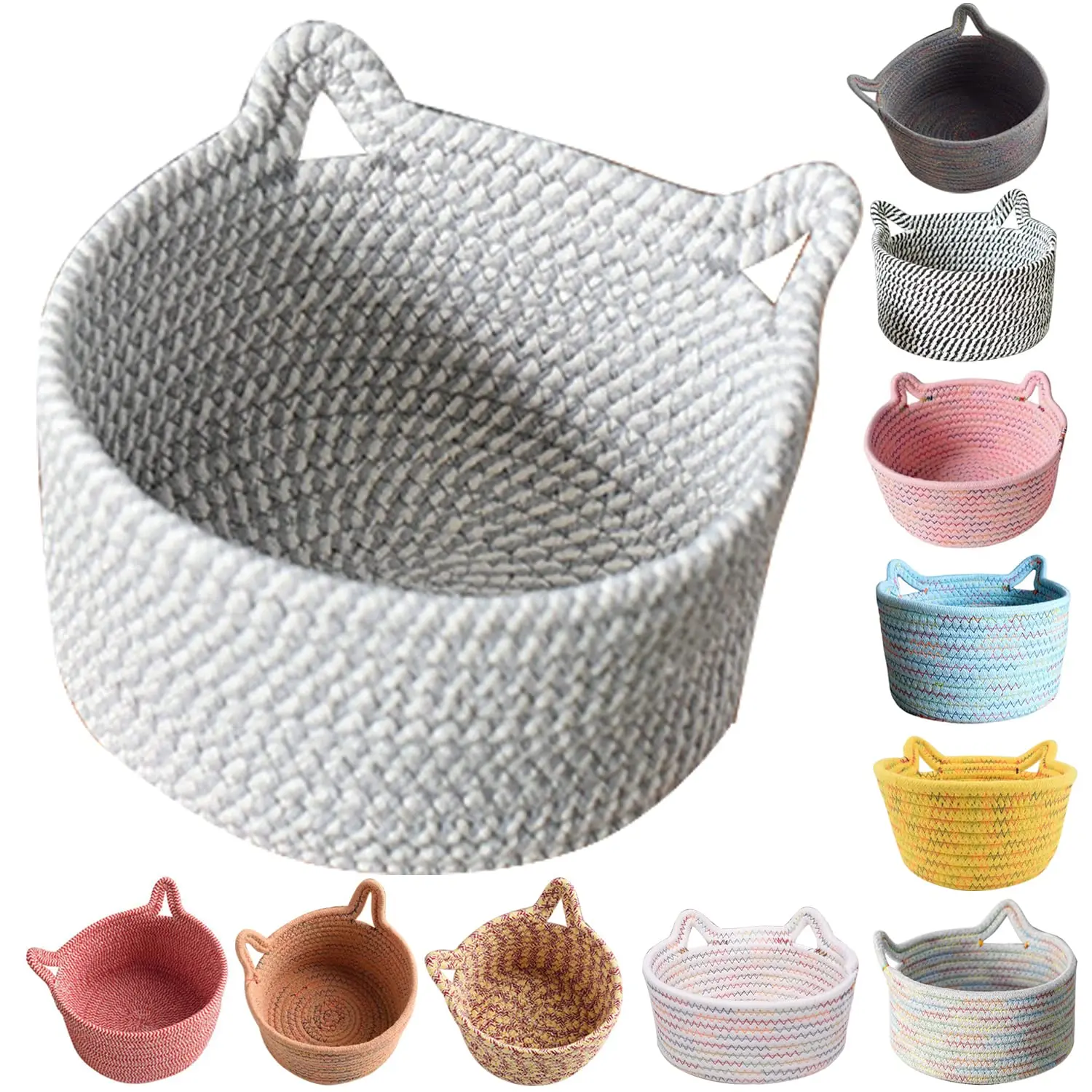 Small Woven Cotton Rope Basket Empty Decorate Gift Cute Storage Organizing Dog Cat Pet Toy