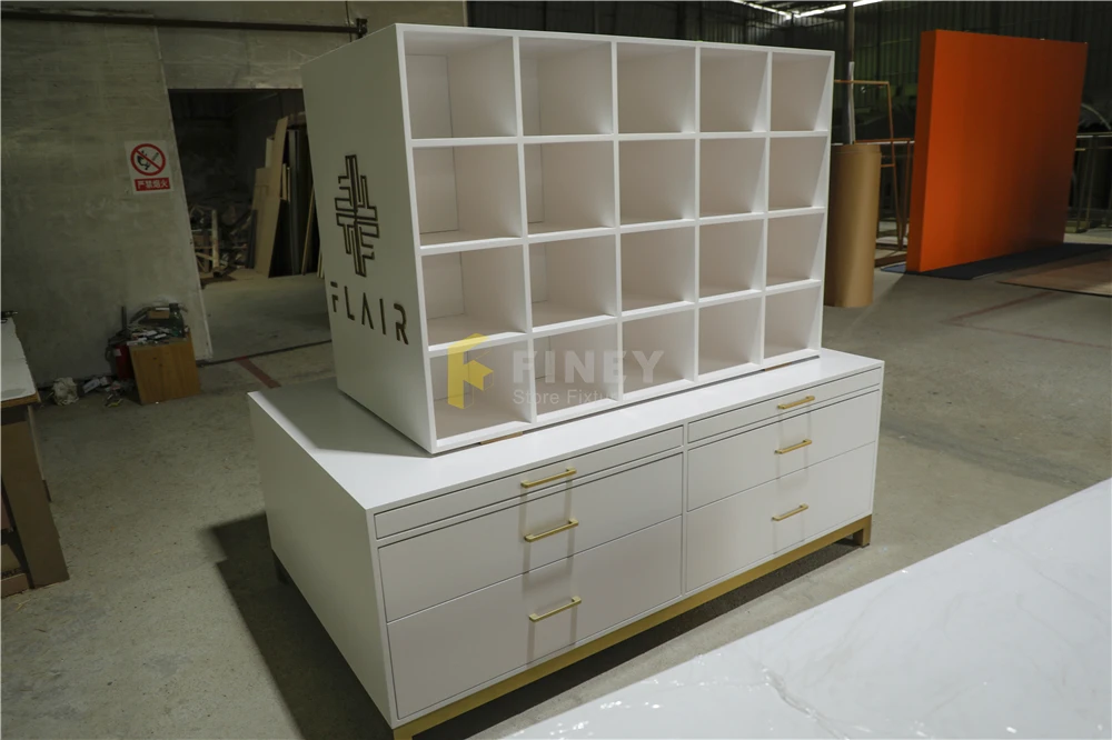 Customized Factory Price Shop Display Furniture Cabinet Shelves Rack White Shop Cash Counter Display Counter
