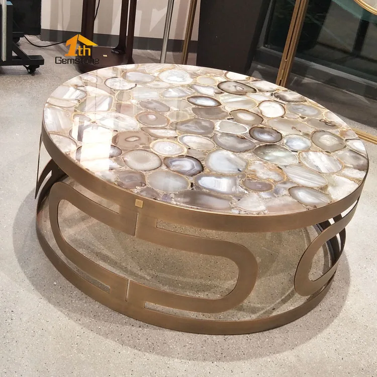 Индивидуальный Размер роскошная хрустальная мебель Grey Geode оникс мраморный Агат каменный стол