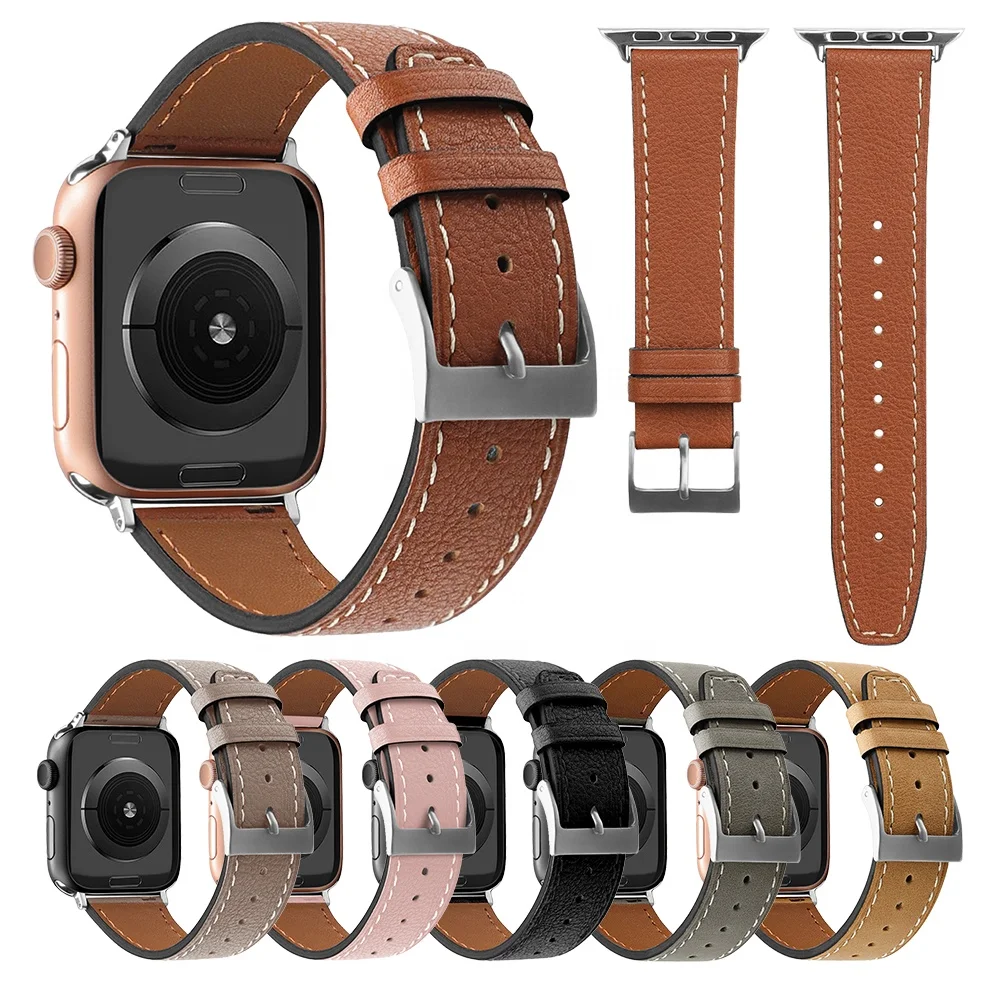 Custom Men Women Genuine Leather Watch Band Charm for iWatch 7 6 SE 41 45mm Wrist Band Watch Strap for Apple Smart Watch Bands