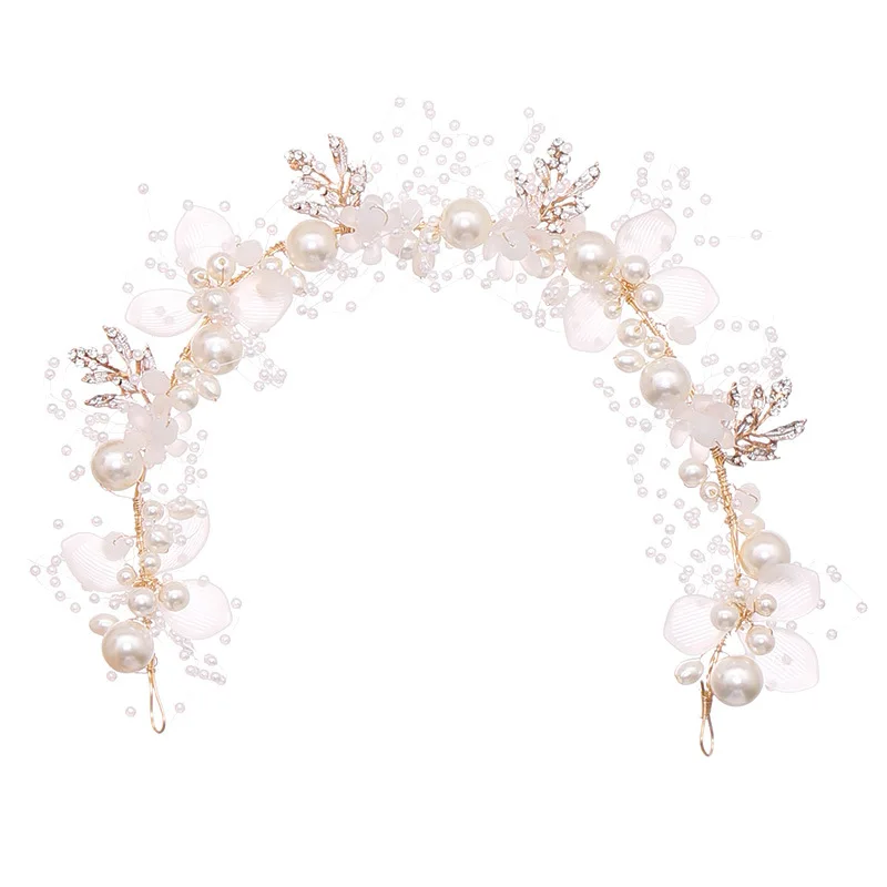 New Style Pearl Flower Hairbands For Brides Handmade Weave Crystal Hair Wedding Accessories Women