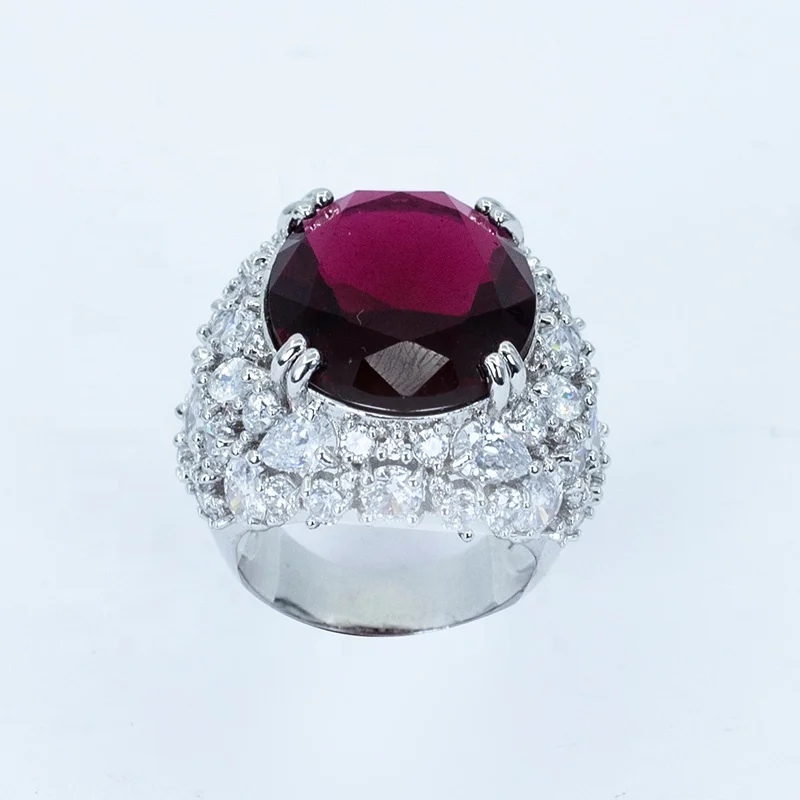 Handmade Factory Direct Ruby Copper Design Cluster Fashion Jewelry Rings Specialized Design White Stone Copper Rings