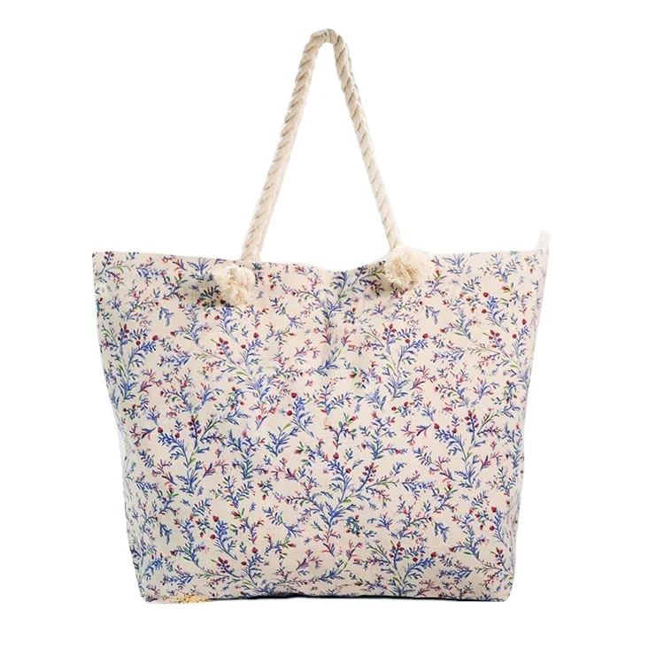 Wholesale Cotton Rope Handle Shoulder Tote Bag Cotton Beach Bag With Custom Printed Logo
