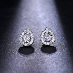 Emmaya Fashion Shiny Tear Drop AAA Cubic Zircon Bridal Imitation Diamond Wedding Jewelry Silver 18k Gold Stud Earrings Women