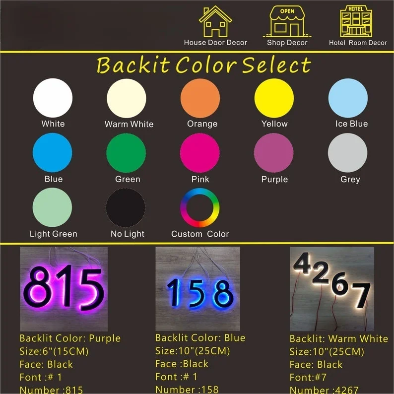 Custom Metal 3D Led House Numbers Light Outdoor Waterproof Home Hotel Door Plates Stainless Steel number Sign