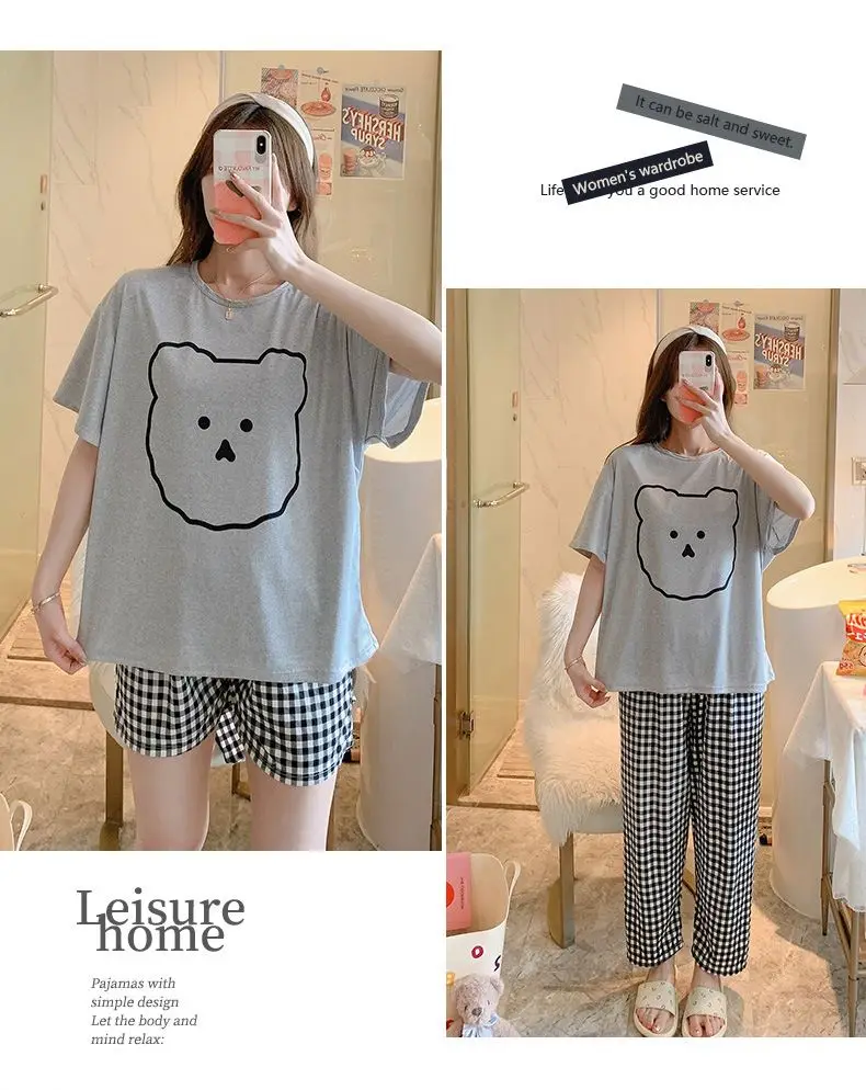 RTS Summer High Quality Women Print Home Clothes Sleep Wear Ladies Short Sleeve Pajamas For Women Set