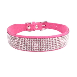 New Multi Color Pet Soft Microfiber Hot Drilling Traction Rope Dog Collar