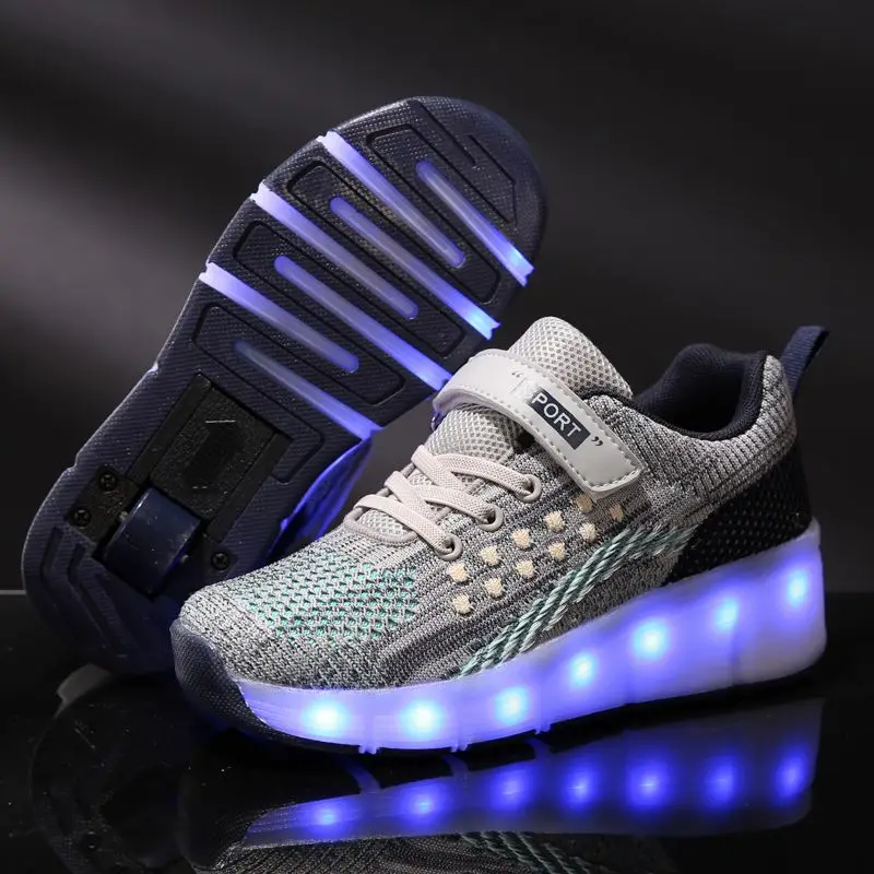 Drop Shipping 7 Colors LED Rechargeable Kids Roller Skate Shoes Single Wheel Shoes Sport Sneaker For Boys/Girls