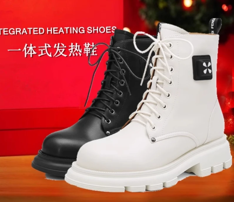 Leather wool electric electric heated shoes Charging heating shoes Winter  Warm snow boots electric  rechargeable heating shoes