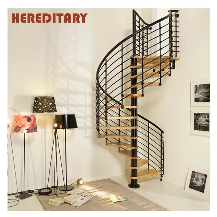 2022 wood step indoor easy installation arc spiral staircase design