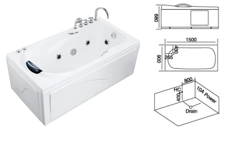Cheap Freestanding White Acrylic Spa One Person Mini Bath Tub Whirlpool Jet Massage Bathtub